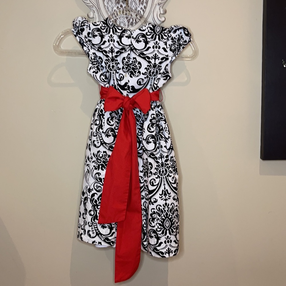 Black Demask Dress with Red Sash By LeZaMe C-17 - Picture 6 of 7